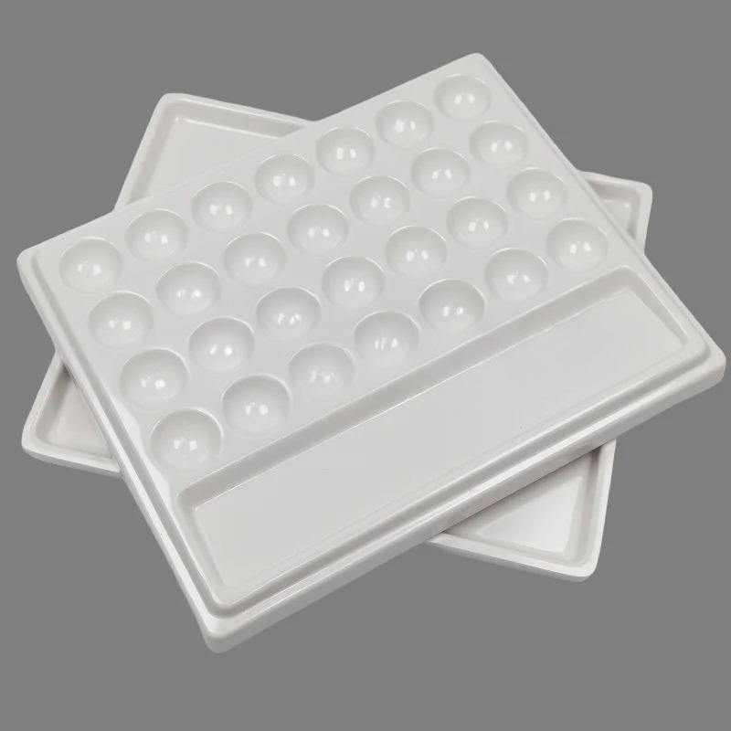 28 Slot Imitation Ceramic Palette Dental Lab Equipment Porcelain Mixing Watering Moisturizing Plate Porcelain Brush Pen