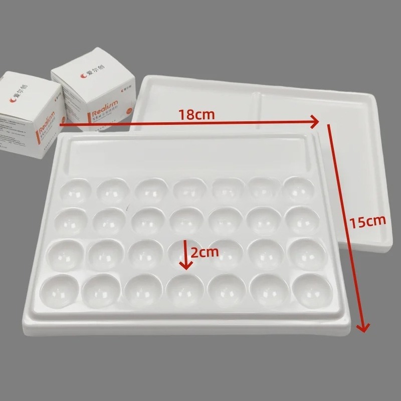 28 Slot Imitation Ceramic Palette Dental Lab Equipment Porcelain Mixing Watering Moisturizing Plate Porcelain Brush Pen