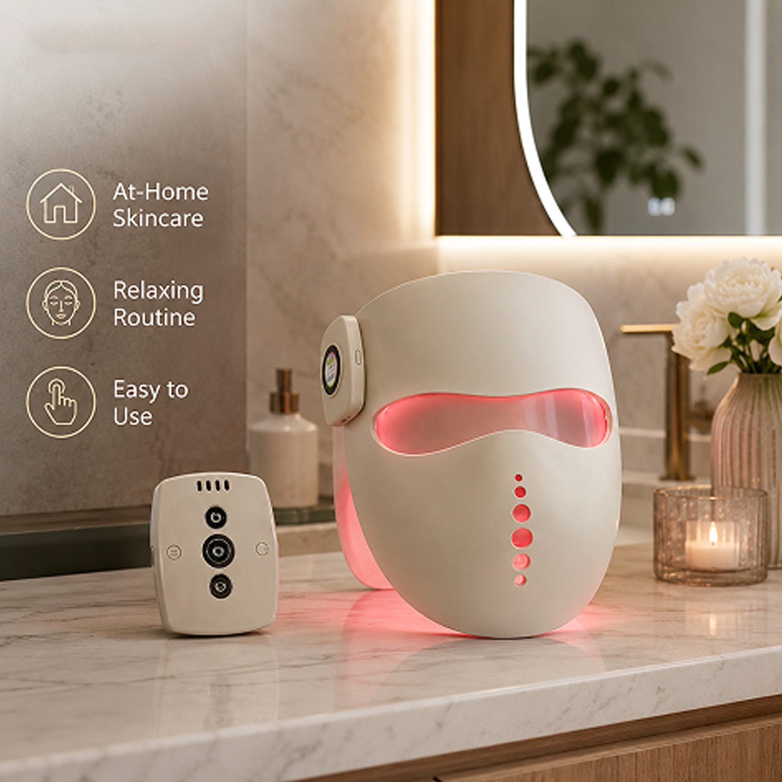 Red Light Therapy Mask for Face & Neck, Cordless LED Face Mask with 4 Modes