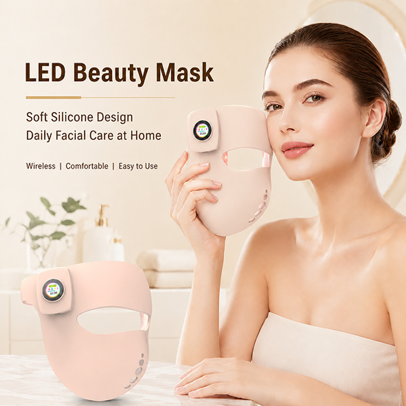 Red Light Therapy Mask for Face & Neck, Cordless LED Face Mask with 4 Modes
