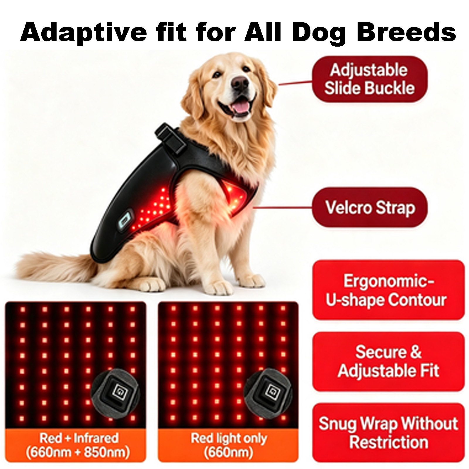 Red Light Ther/apy Back Belt for Dogs and Cats, Wireless Wearable Design with 3 Light Modes and 15-Min Auto Shutoff for Pet Back Care