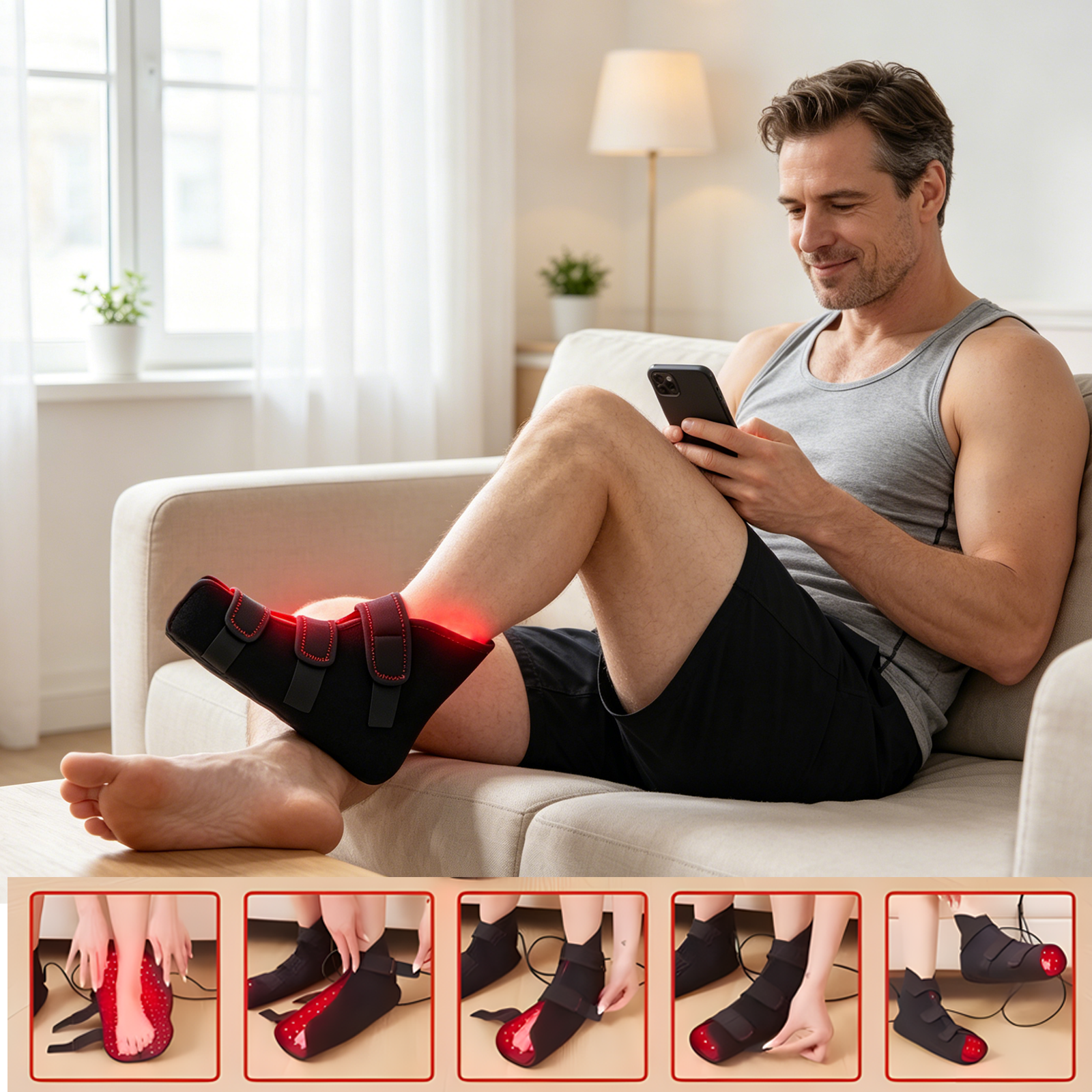Red Light Therapy Shoe for Feet, 660nm & 850nm Infrared Red Light Pulse Full Wrapped Wearable Infrared Light Therapy Shoe for Foot/Heel/Ankle, 660nm & 850nm Red Light with Pulse Mode(Single Pack)
