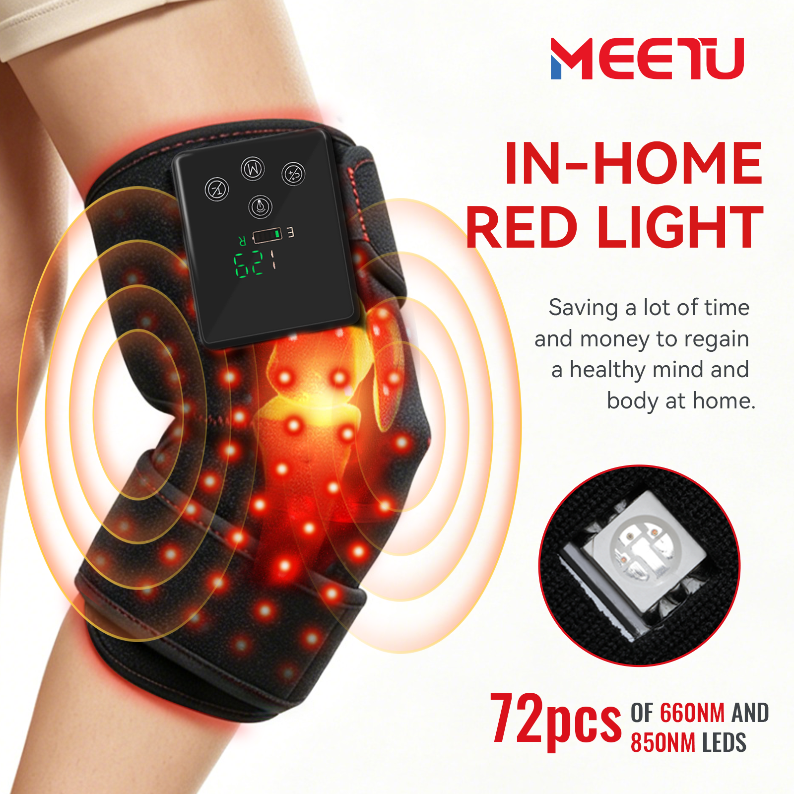 Knee Massager with Heat and Red Light 5000mAh Cordless Heated Knee Brace with 3 Heat / 3 Vibration / 5 Light Levels, 72 Red Lights