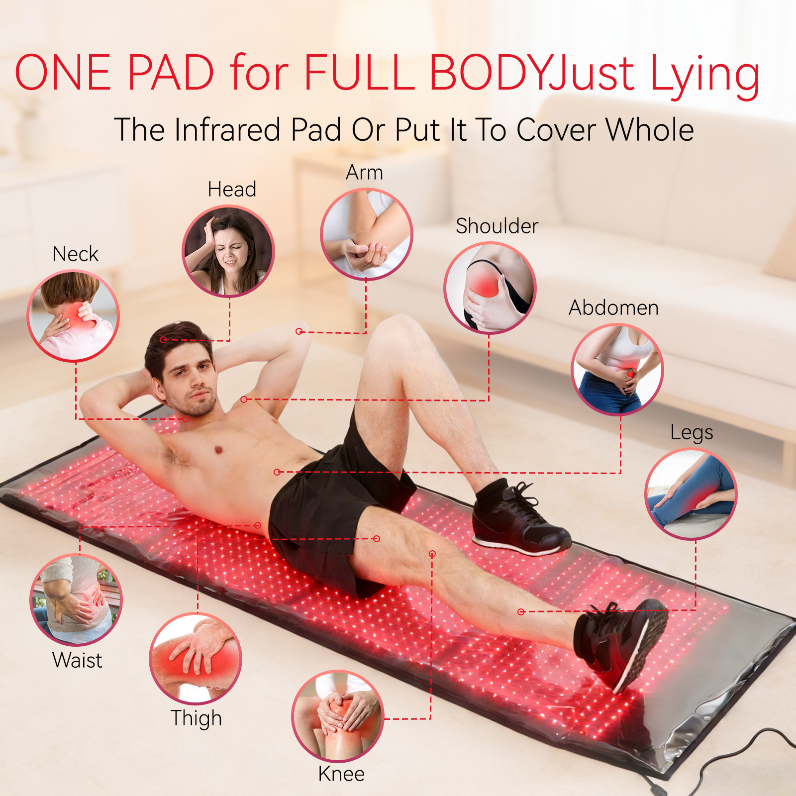 Red Light Therapy Mat Full Body 67" x 24", 1440LEDs, 660/850nm FSA&HSA Eligible, skin-friendly TPU surface, 1440 pcs 3-in-1 LED chips for back, legs, joints and daily wellness routines