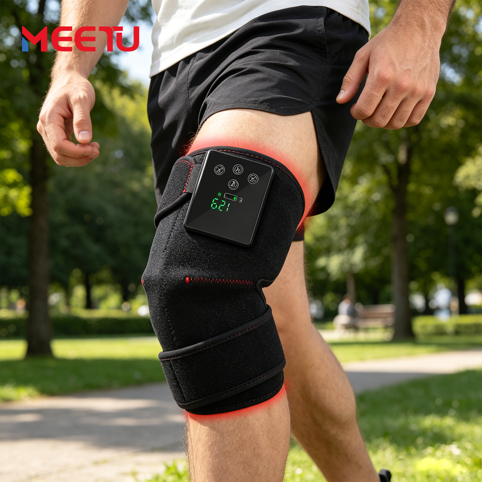 Knee Massager with Heat and Red Light 5000mAh Cordless Heated Knee Brace with 3 Heat / 3 Vibration / 5 Light Levels, 72 Red Lights