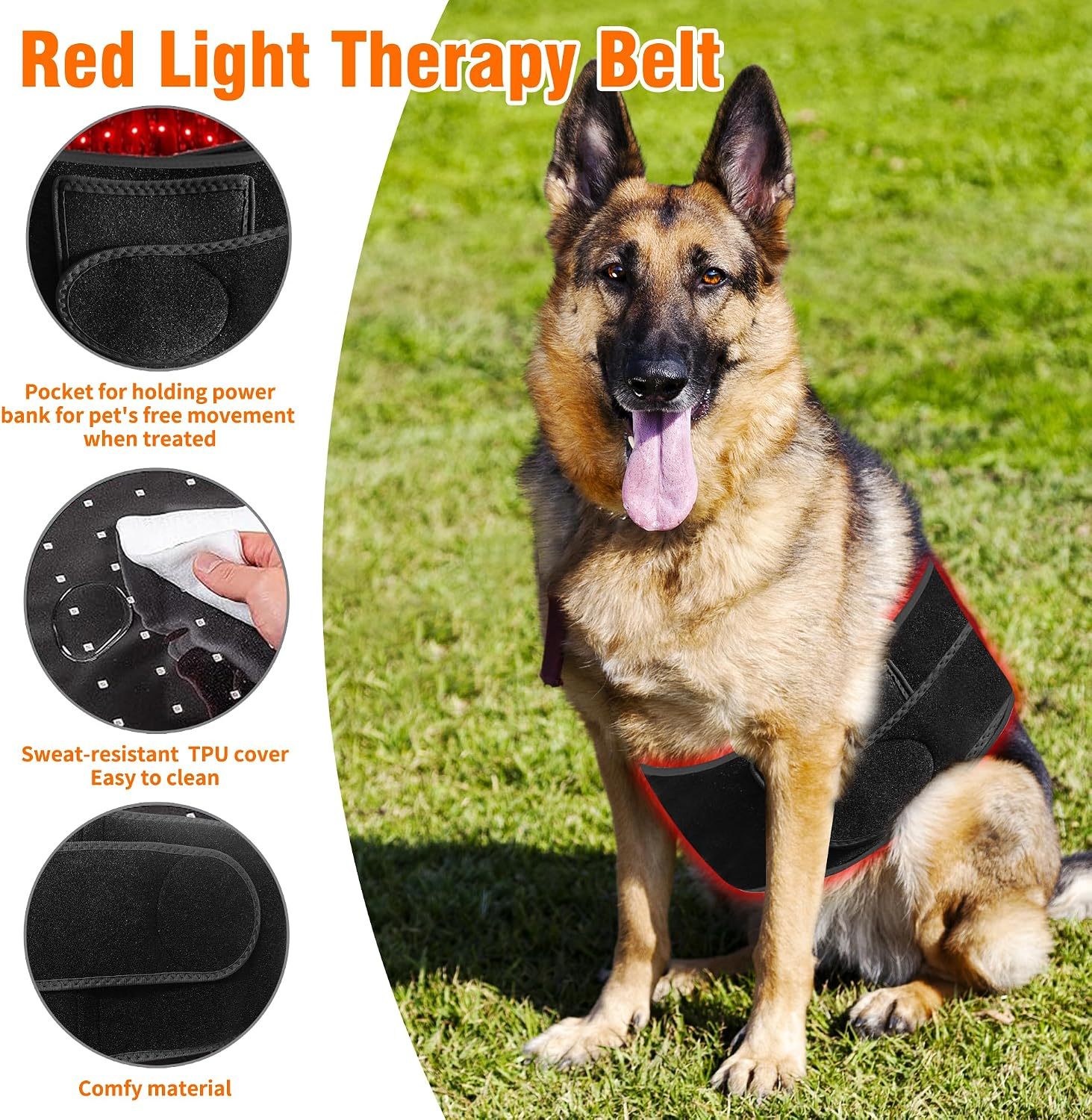 Professional Red Light Therapy Belt for Dogs - Infrared Light Therapy Device for Hip, Back, Elbow Pain Relief & Joint Care, Portable Red Light Therapy Wrap for Pets & Horses at Home