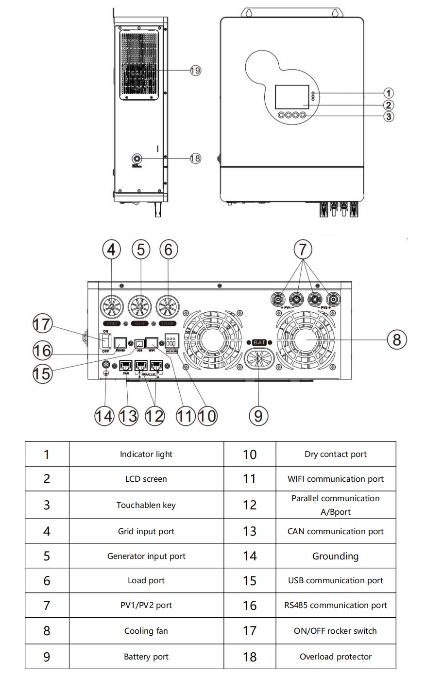6.2KW 6200W Off Grid Single Phase Sine Wave MPPT Inverter Solar Inverter 48-60V Battery 6.2kW LCD Display