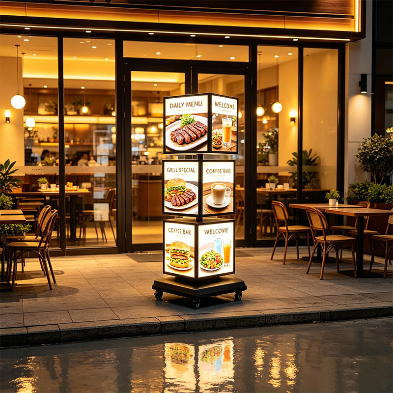 3‑Tier Rotating Cube Light Box | Multi‑Sided Revolving Advertising Display,MY SHOP,3‑Tier Rotating Cube Light Box | Multi‑Sided Revolving Advertising Display