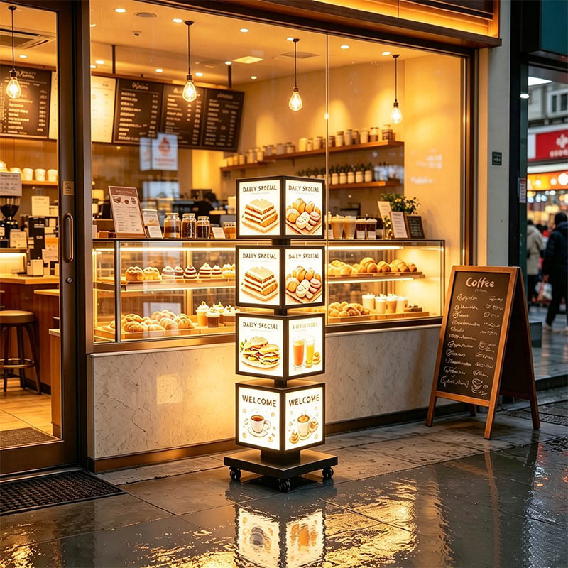 Small 4‑Layer Rotating Light Box | Compact Vertical LED Advertising Cube Display,MY SHOP,Small 4‑Layer Rotating Light Box | Compact Vertical LED Advertising Cube Display
