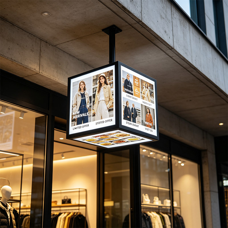 Single‑Tier Hanging Rotating Light Box | 4‑Sided Eaves‑Suspended Commercial Sign,MY SHOP,Single‑Tier Hanging Rotating Light Box | 4‑Sided Eaves‑Suspended Commercial Sign