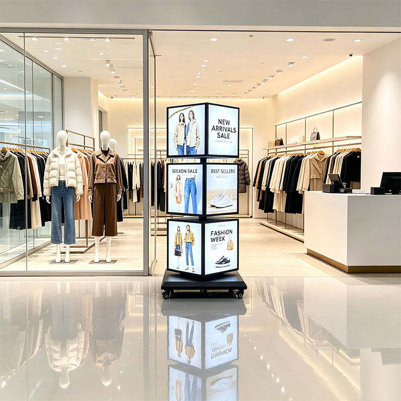 3‑Tier Rotating Cube Light Box | Multi‑Sided Revolving Advertising Display,MY SHOP,3‑Tier Rotating Cube Light Box | Multi‑Sided Revolving Advertising Display