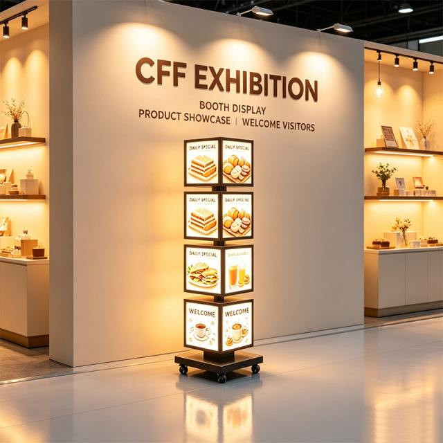 Small 4‑Layer Rotating Light Box | Compact Vertical LED Advertising Cube Display,MY SHOP,Small 4‑Layer Rotating Light Box | Compact Vertical LED Advertising Cube Display