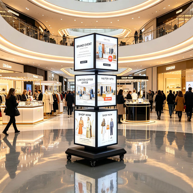 3‑Tier Rotating Cube Light Box | Multi‑Sided Revolving Advertising Display,MY SHOP,3‑Tier Rotating Cube Light Box | Multi‑Sided Revolving Advertising Display