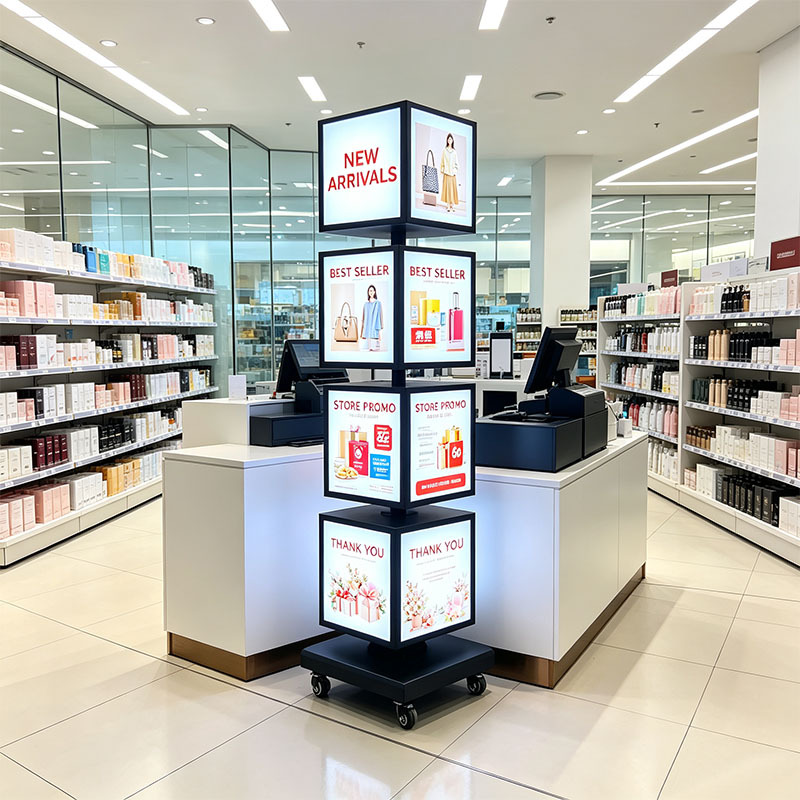 Small 4‑Layer Rotating Light Box | Compact Vertical LED Advertising Cube Display,MY SHOP,Small 4‑Layer Rotating Light Box | Compact Vertical LED Advertising Cube Display