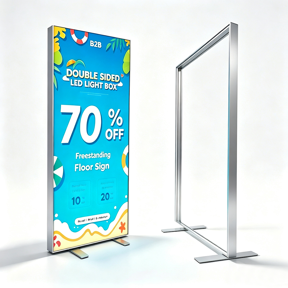 Double sided standing LED light box, freestanding floor led lightbox aluminum