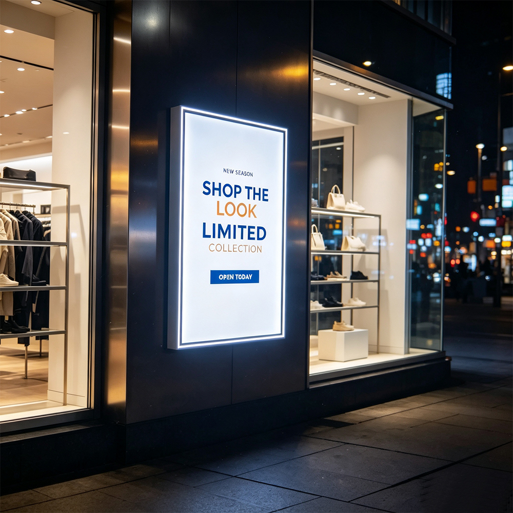 Slim aluminum SEG fabric LED light box for retail store wall signage