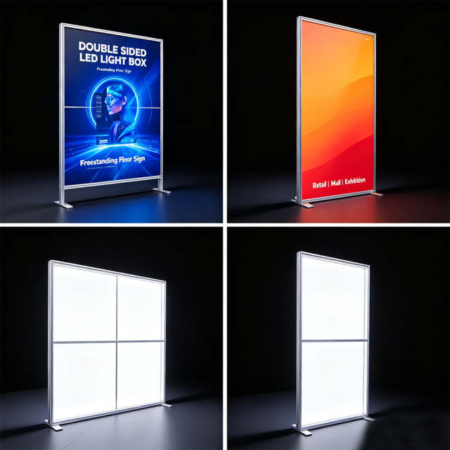 Double-sided freestanding LED light box display, retail exhibition signage 