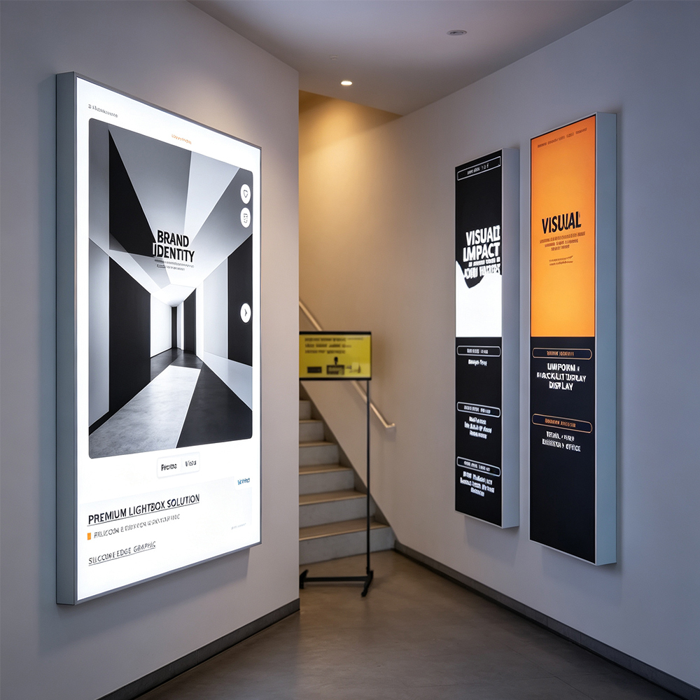 Commercial showroom SEG fabric LED light box, vertical display for brand space