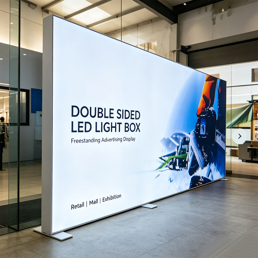 Freestanding double side LED light box in shopping mall exhibition scene