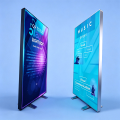 Double side standing LED light box front and back view, illuminated advertising sign