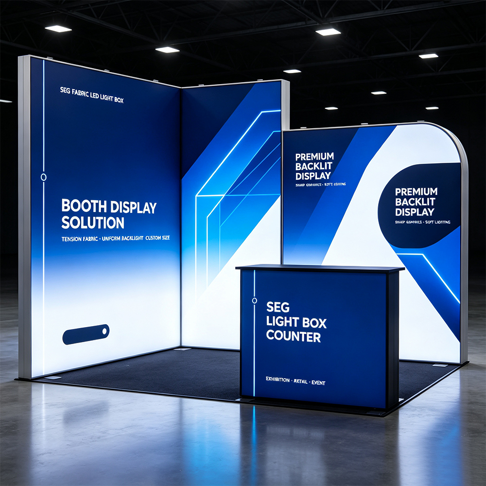 Floor-standing SEG fabric LED light box, exhibition booth display solution