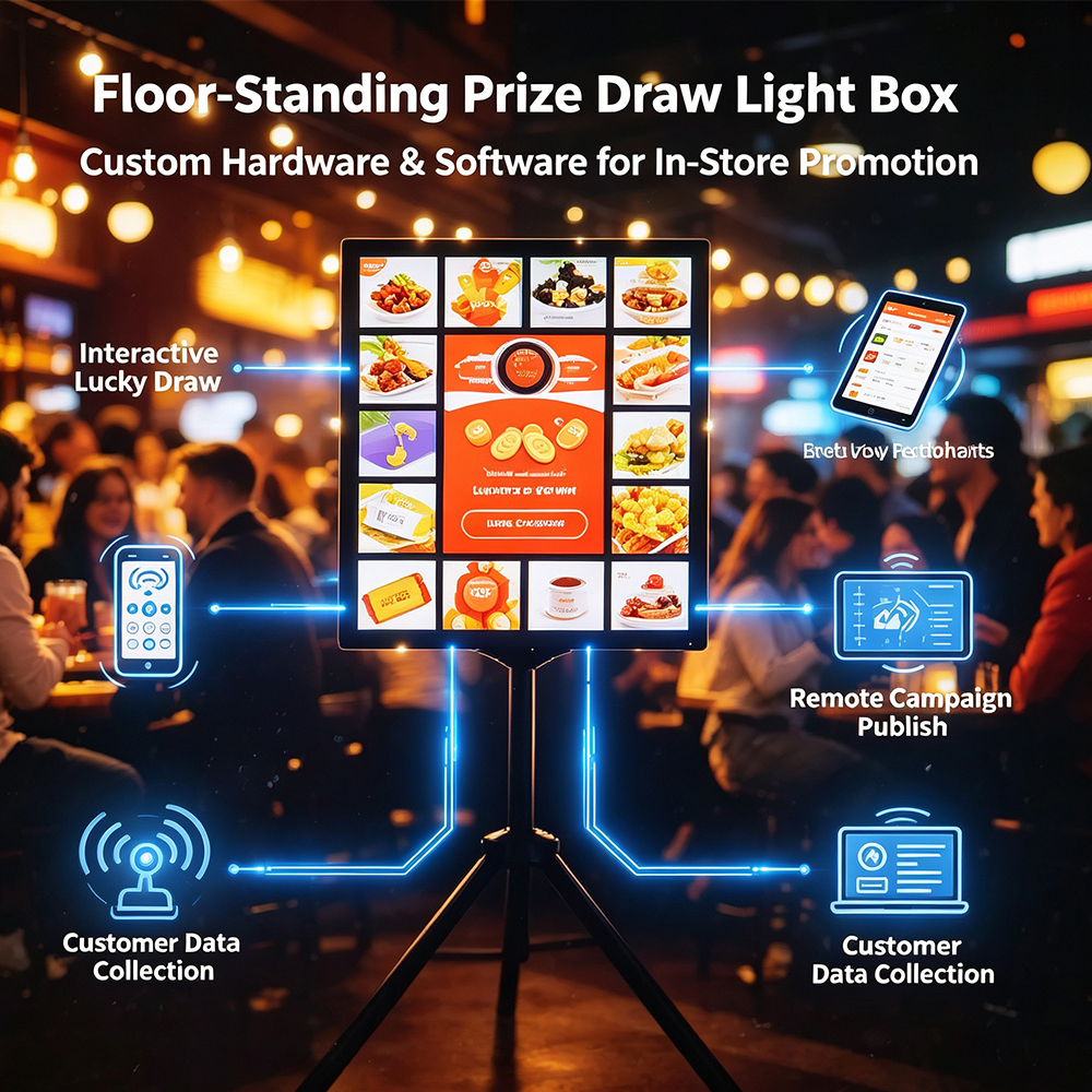 Floor-Standing Prize Draw Light Box
 Custom floor standing digital lightbox, integrated cloud control system for retail promotion 
