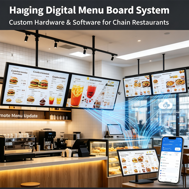 Hanging Digital Menu Board System
 Hanging LED digital menu board, custom sheet metal casing for restaurant chain 