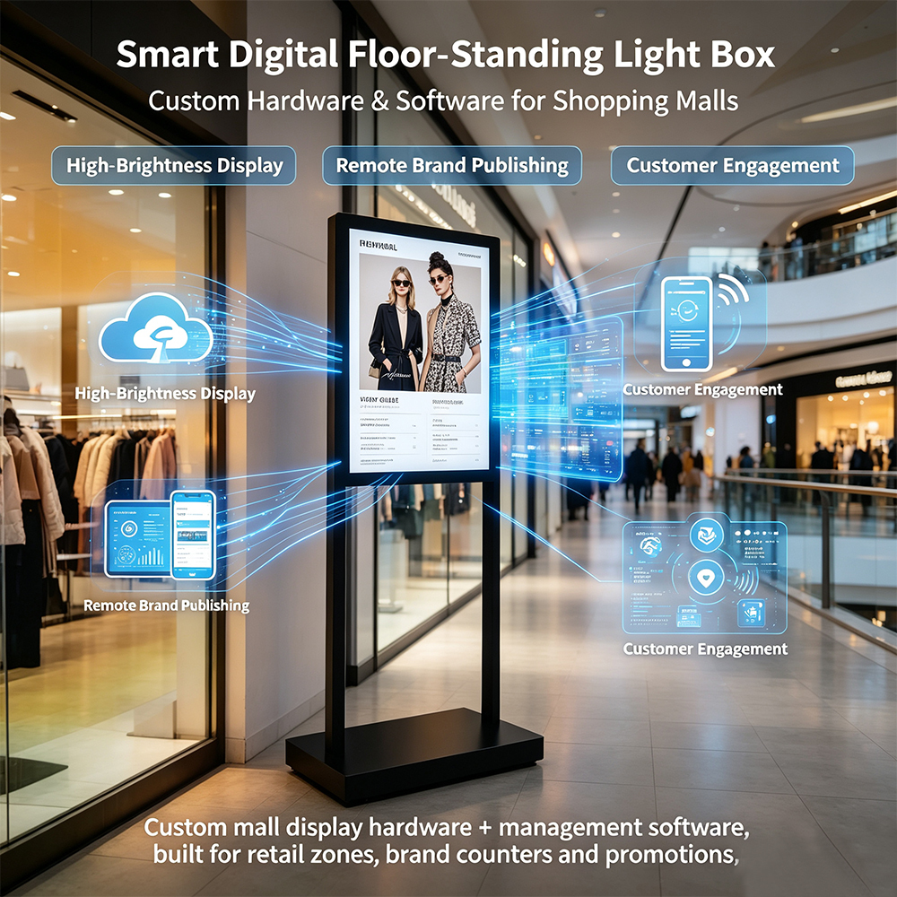 Smart Global Floor Standing Light Box
 Smart floor standing commercial display, scene-based customized digital signage 