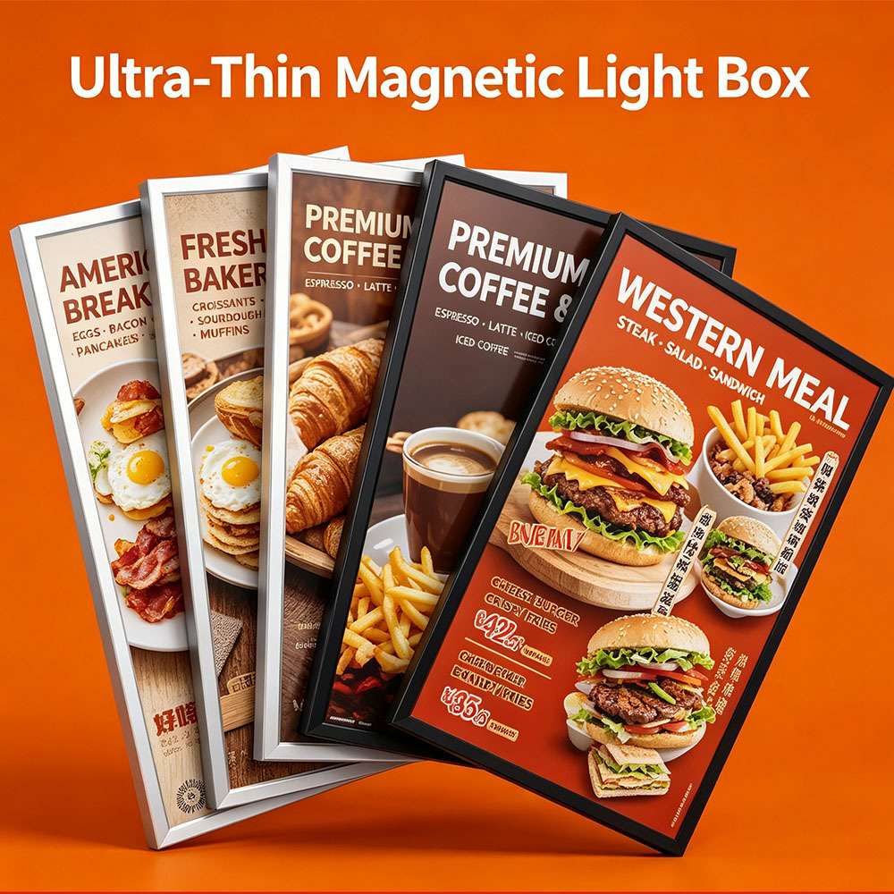 Ultra thin magnetic LED menu board for restaurant illuminated menu display