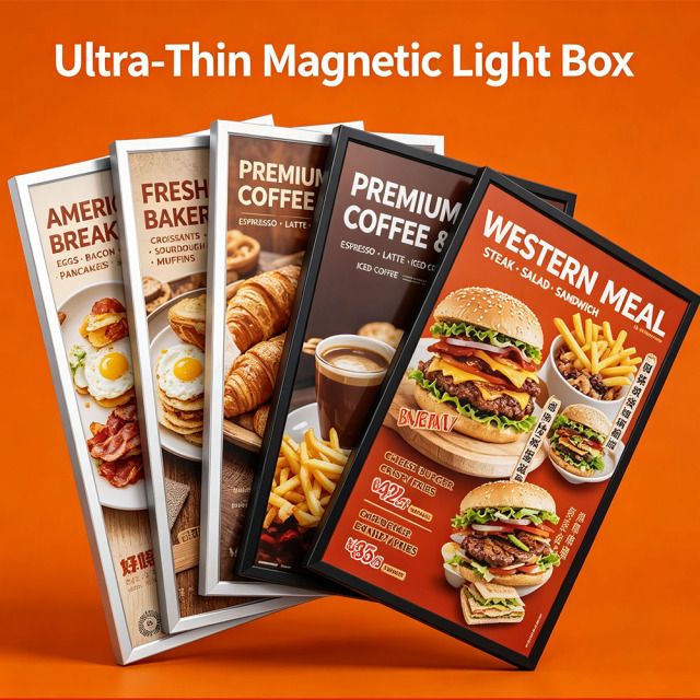 Ultra thin magnetic LED menu board for restaurant illuminated menu display