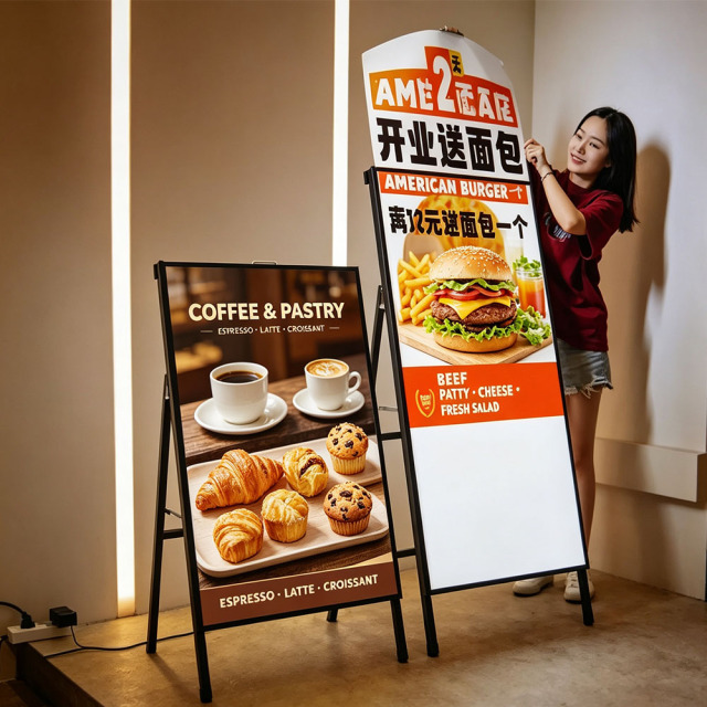 Foldable A-Frame LED menu board heavy iron frame storefront menu display