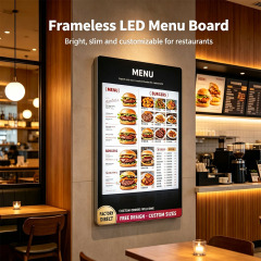 Frameless SEG LED menu board wall mounted restaurant backlit food menu