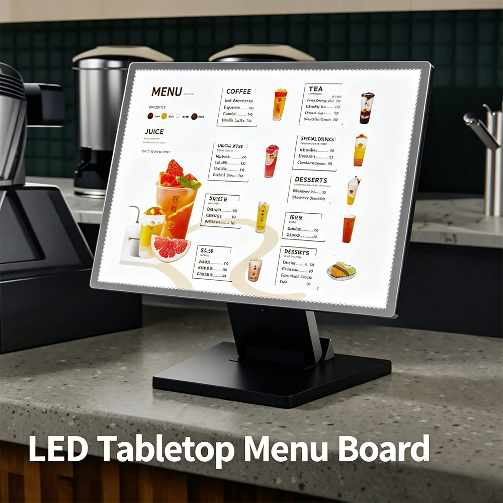 Foldable tabletop LED menu board for restaurant counter food menu