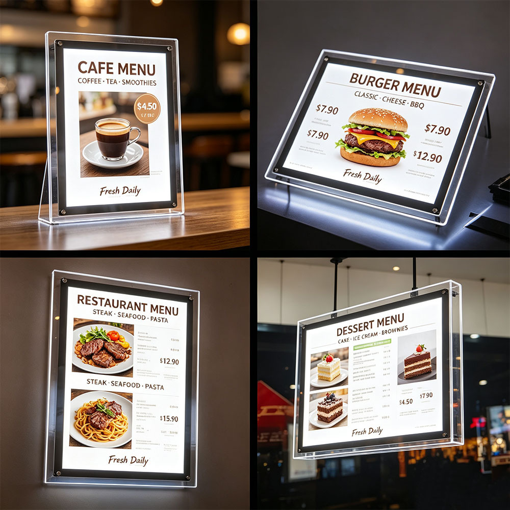 Multiple acrylic LED menu boards for restaurant counter display
