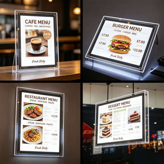 Multiple acrylic LED menu boards for restaurant counter display