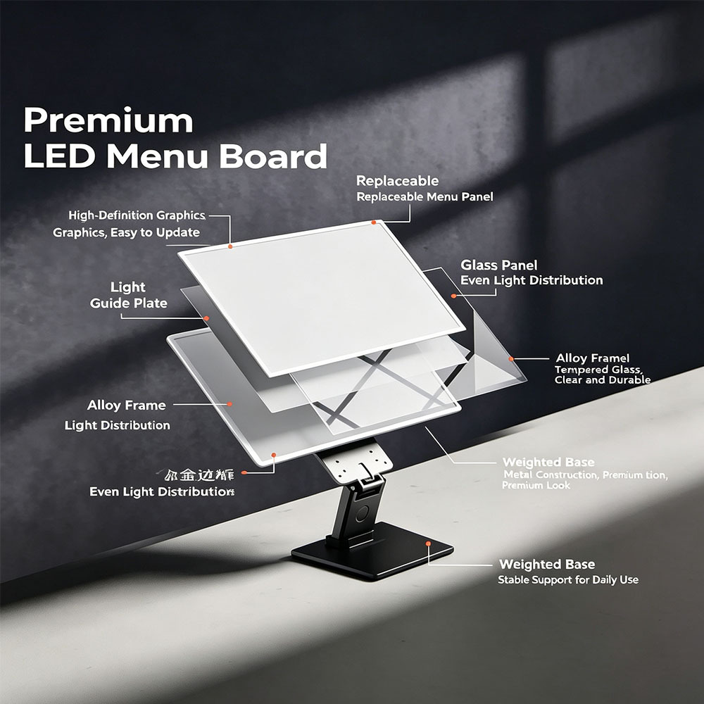 Foldable plastic stand base of tabletop LED menu board
