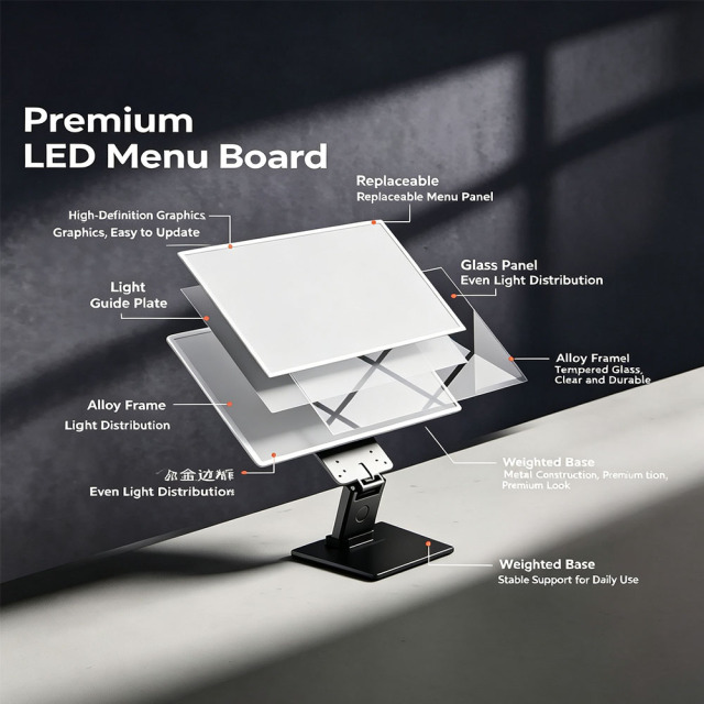 Foldable plastic stand base of tabletop LED menu board