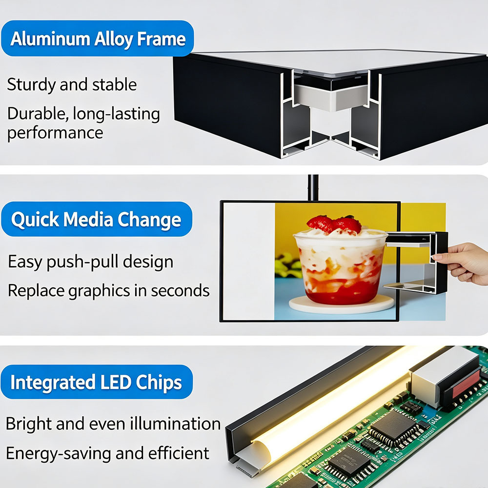 Quick poster change design of hanging LED menu board