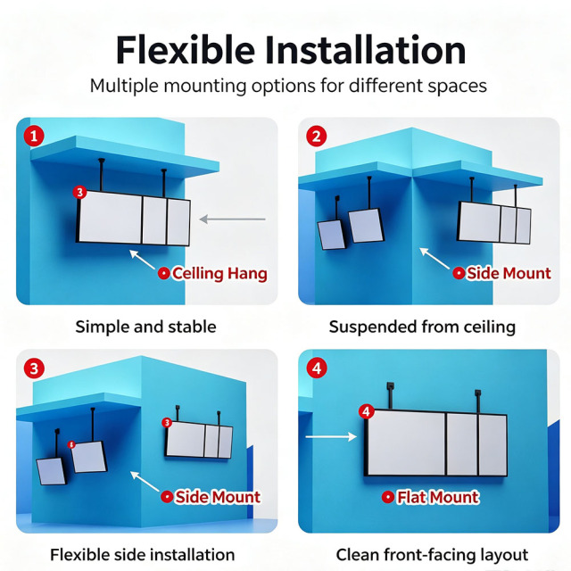 Flexible installation diagram for combined hanging LED menu panels