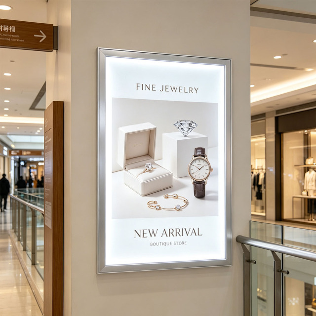 Gold aluminum frame ultra thin LED light box for watch boutique wall display