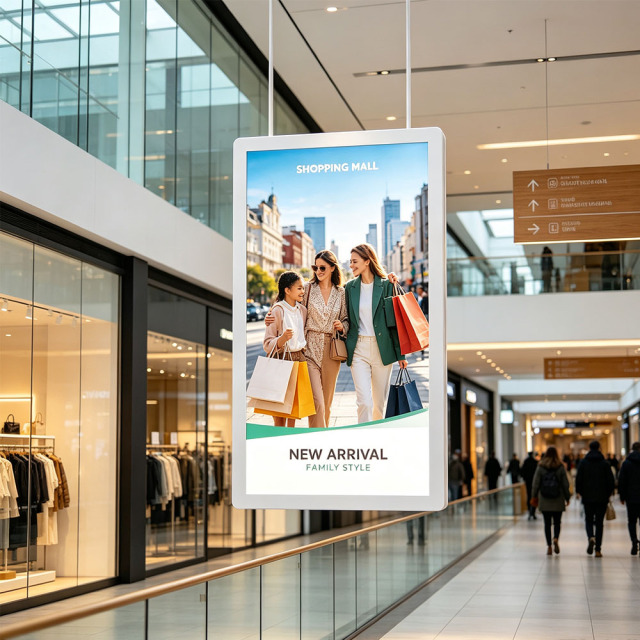 Round corner hanging double-sided ultra-thin LED light box suspended in shopping mall corridor