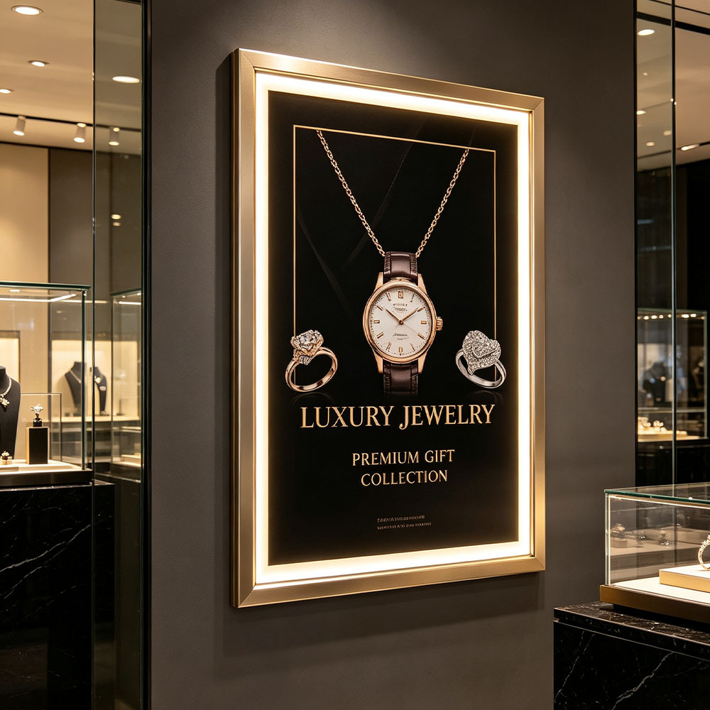  40mm flat face ultra-thin LED light box installed in luxury jewelry store
