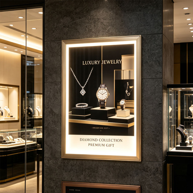 40mm flat face 8mm ultra-thin LED light box installed in luxury jewelry store