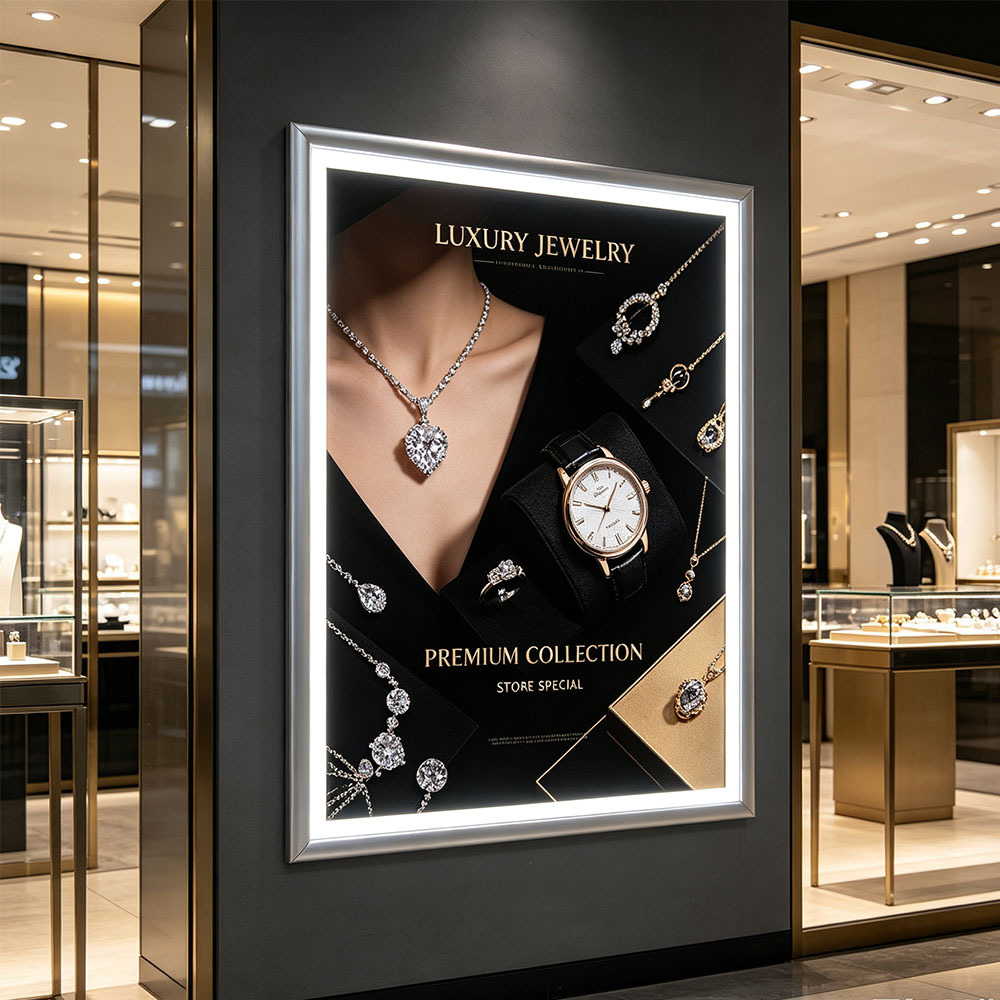 20mm depth ultra thin light box for jewelry store wall display