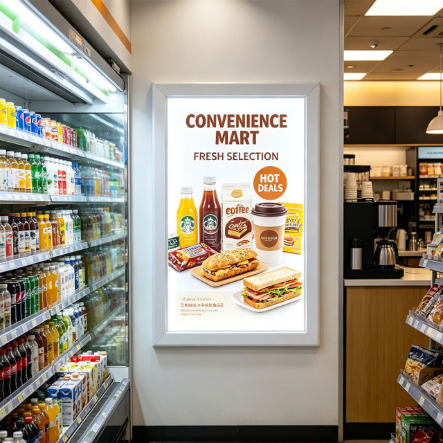 Heavy-duty flat aluminum frame LED light box for supermarket promotion poster display