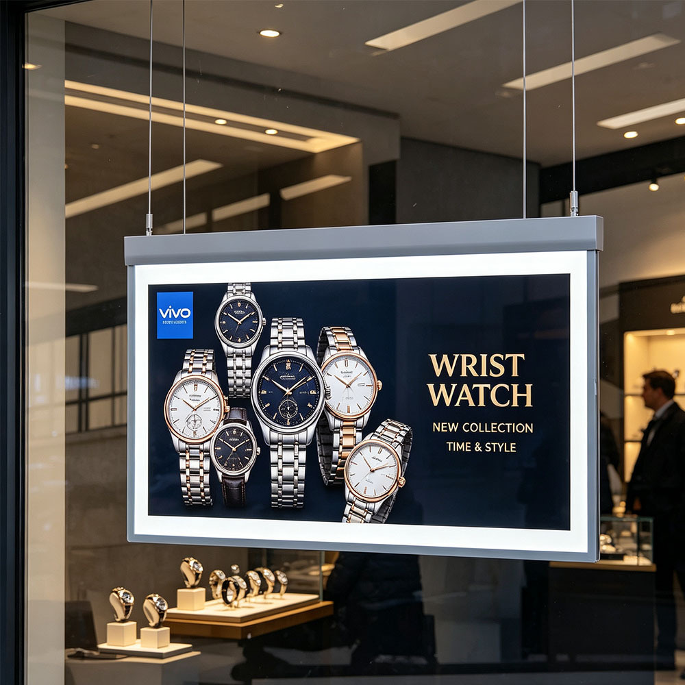 Side slide poster POP LED light box hanging inside shopping mall aisle