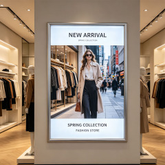Curved face LED lightbox with fashion advertisement for clothing store