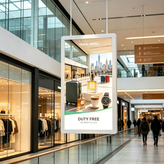 Four-side opening round corner double-sided hanging light box with retail poster