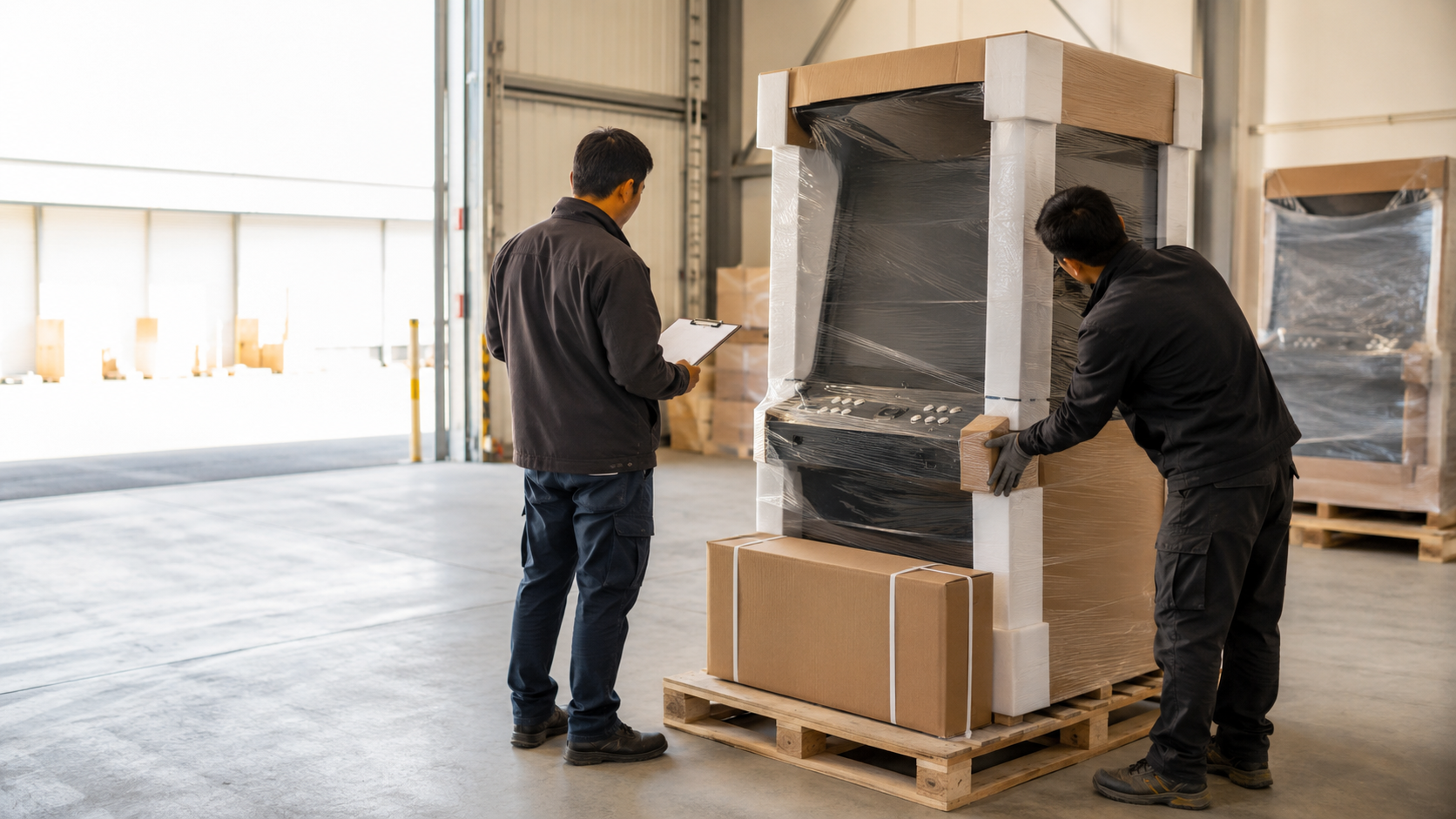 Gaming cabinets receiving a warehouse check before shipment