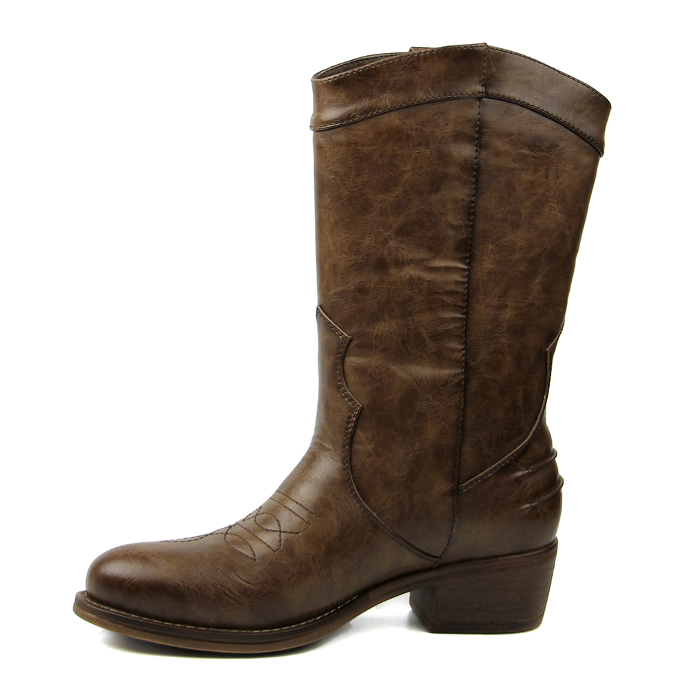 2020 New lady long boots with brushed PU in embroidery design